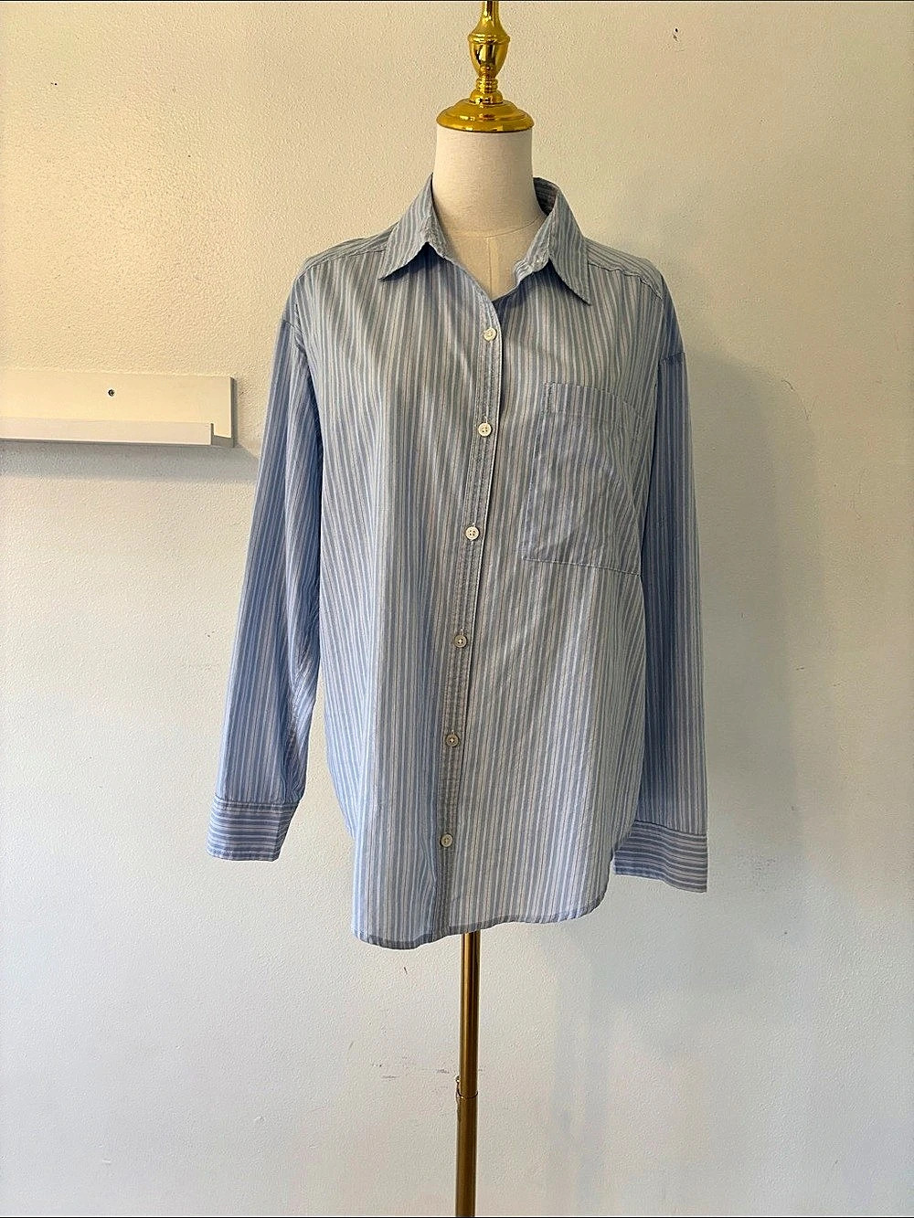Hollister Light Blue & White Striped Cotton Long Sleeve Button Down Shirt - Size